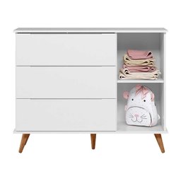 Cômoda Retrô Lunna 3 Gavetas e 1 Porta Branco Acetinado - Peternella Móveis - 2