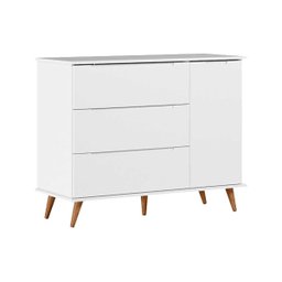Cômoda Retrô Lunna 3 Gavetas e 1 Porta Branco Acetinado - Peternella Móveis - 1