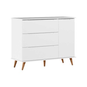 Cômoda Retrô Lunna 3 Gavetas e 1 Porta Branco Acetinado - Peternella Móveis