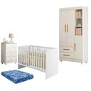 Ver imagem 1 de Guarda Roupa Flocos com Gaveteiro Soft e Berço Americano Soft Branco Acetinado Colchão Ortobom - Tig