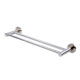 01 Porta Toalha Duplo Prateado Cromado 55cm Fixação Por Parafuso Luxuoso - 1
