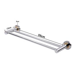 01 Porta Toalha Duplo Prateado Cromado 55cm Fixação Por Parafuso Luxuoso - 2