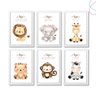 Kit 6 Quadros Decorativos Animais Safari Baby Menina Lacinho Cor:branco - 1