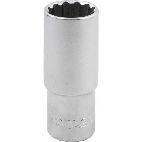 Soquete Estriado Longo 27mm Encaixe 1-2 Aco Cromo Vanadio Cromado Fosco Vonder