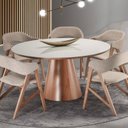 Ver imagem 2 de Mesa 137cm x 137cm Tampo MDF e Vidro Perola Marrom/Amendoa