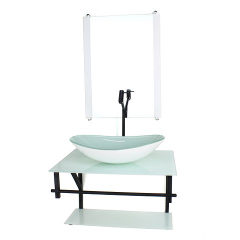 GABINETE DE VIDRO PARA BANHEIRO 60CM AP CUBA OVAL BRANCO FULL COM TORNEIRA PRETA