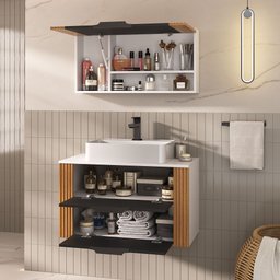 Conjunto Gabinete Banheiro Taos 80cm (armário + Cuba + Espelheira + Tampo Vidro) - 3