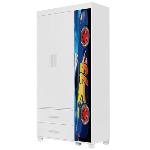 Guarda Roupa Infantil 89cm com 3 Portas Carro Azul Z53 - Mpozenato