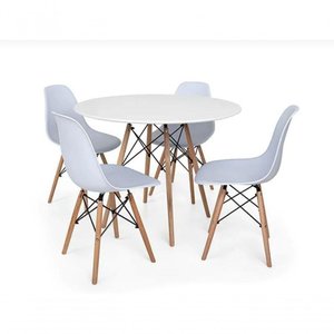Kit Mesa Jantar Eames Eiffel 80cm + 4 Cadeiras Eames Eiffel Branca