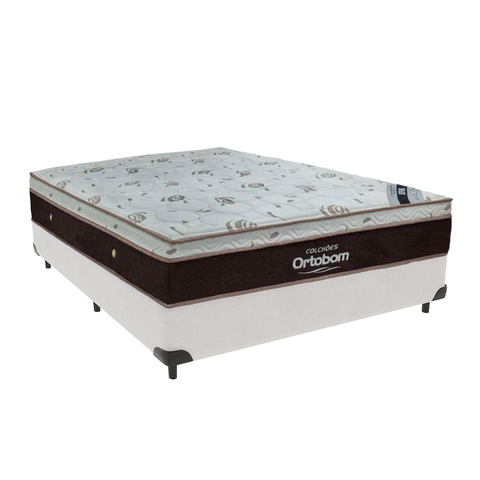 Cama Box Casal Branco e Colchão Sleep King Molas Ensacadas Ortobom
