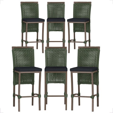 6 Banqueta em Alumínio Roma Marrom Corda Náutica Tecido 12
