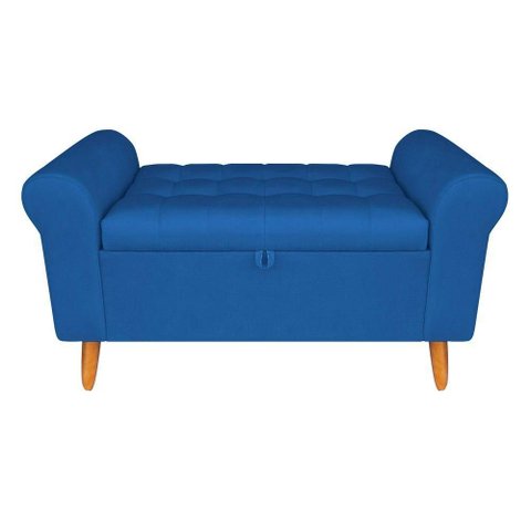 Recamier Baú Rio 160cm Suede Azul Marinho Madeira Inova Decor