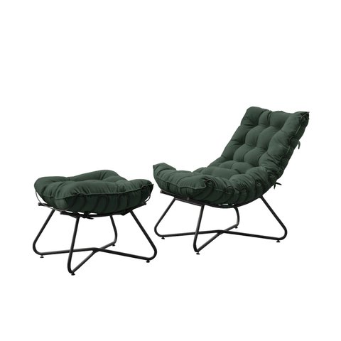 Poltrona Costela Luxo com Puff Eva Metal Preto -veludo Verde