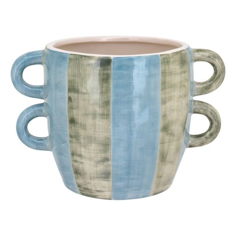 Cachepô Vaso Decorativo Planta Cerâmica 15x22x22cm Azul