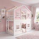 Ver imagem 1 de Beliche Infantil Montessoriano Casinha Dos Sonhos com Fechamento Inferior Branco em Madeira Maciça