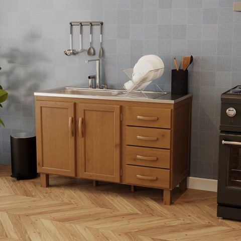 Balcão de Pia para Cozinha 120 Cm 2 Portas 4 Gavetas Frida Imbuia Fosco