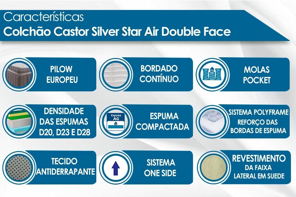 Colchão Casal Castor Silver Star Molas Pocket Double Face 34X138X188 - 2