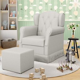 Poltrona de Amamentação e Descanso com Balanço e Puff Lucy P04 Linho Off White - Mpozenato - 2