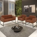 Ver imagem 2 de Sofá Namoradeira e 2 Poltronas Base Industrial Preto Ana Sintético Pu Nozes - Ibiza