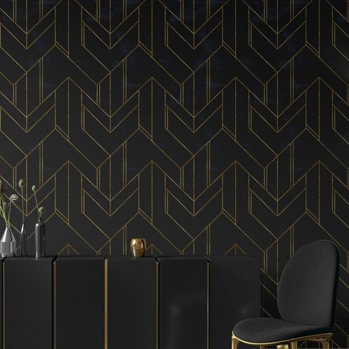 Papel De Parede Adesivo Sala Quarto Zara Seta Preto Gold