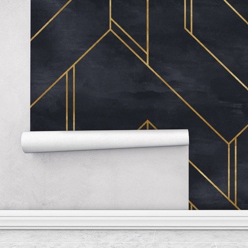 Papel De Parede Adesivo Sala Quarto Zara Seta Preto Gold - 3