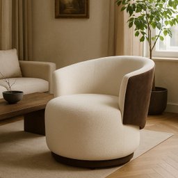 Poltrona Orgânica Redonda para Sala Liz Confortável Elegante Bouclê e Corino - 2