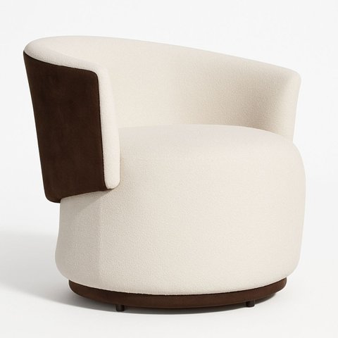 Poltrona Orgânica Redonda para Sala Liz Confortável Elegante Bouclê e Corino