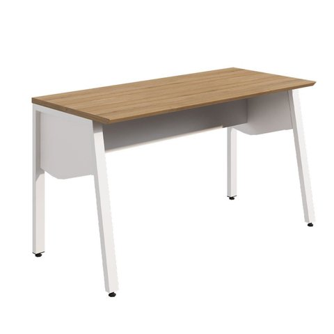 Mesa Escrivaninha com 135cm Industrial Tampo Chanfrado e Pés Metálicos Executive Macadâmia e Branco