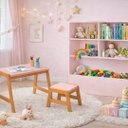 Ver imagem 2 de Kit Infantil Mesa Banquinho Estante Organizadora Montessori Quarto Rosa