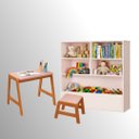 Ver imagem 1 de Kit Infantil Mesa Banquinho Estante Organizadora Montessori Quarto Rosa