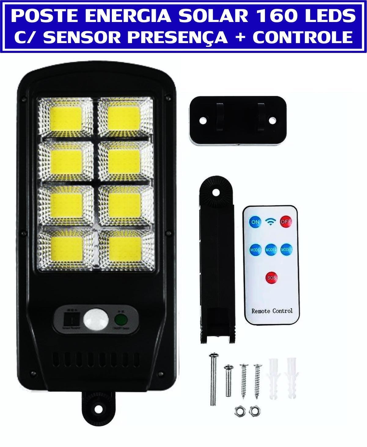 Luminária Solar Refletor Led 100w Poste Sensor 160 Leds Cob