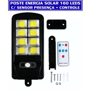Luminária Solar Refletor Led 100w Poste Sensor 160 Leds Cob