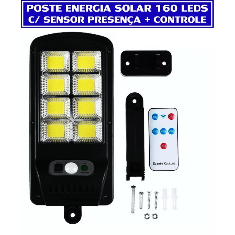 Luminária Solar Refletor Led 100w Poste Sensor 160 Leds Cob