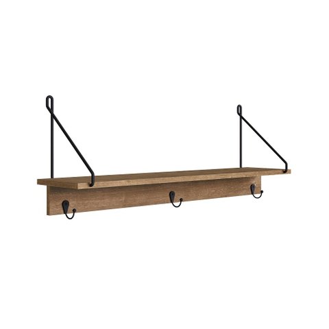 Prateleira Decorativo Estilo Industrial com Ganchos Cabide 27894 Artesano - Vermont/preto Fosco
