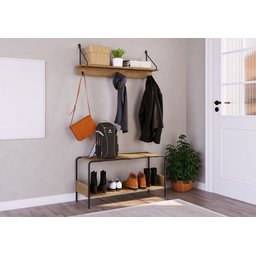 Prateleira Decorativo Estilo Industrial com Ganchos Cabide 27894 Artesano - Vermont/preto Fosco - 3