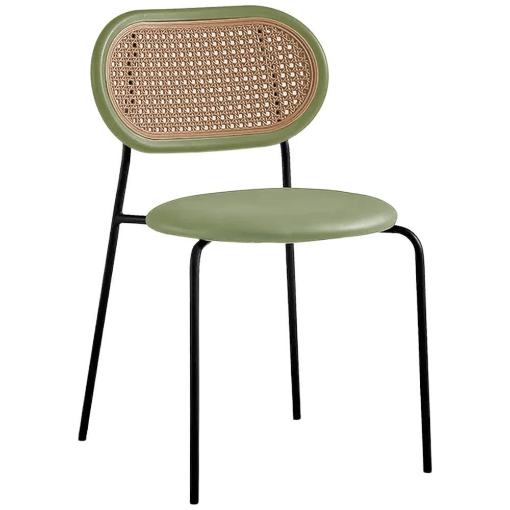 Ver imagem 1 de Cadeira Jantar Velvet Encosto Rattan Assento Estofado Verde
