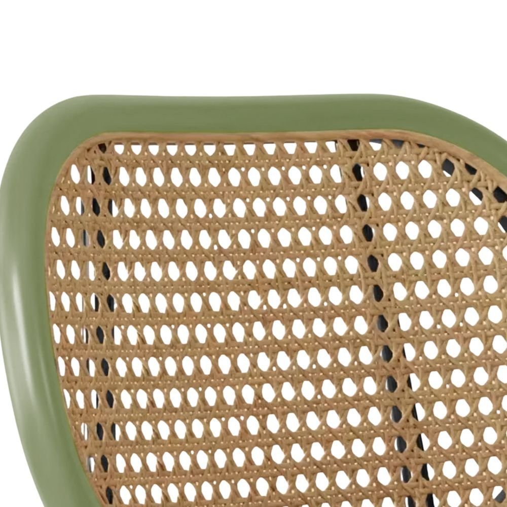Ver imagem 4 de Cadeira Jantar Velvet Encosto Rattan Assento Estofado Verde
