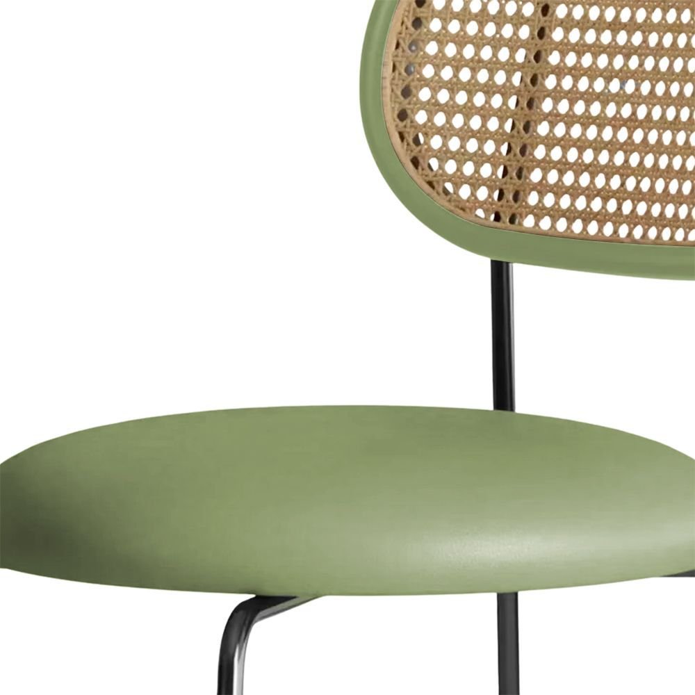 Ver imagem 2 de Cadeira Jantar Velvet Encosto Rattan Assento Estofado Verde