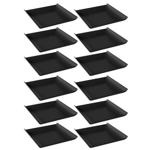 12 Pratos Quadrados 16cm Pretos Pequenos Plástico Cozy Coza Frutas Frios