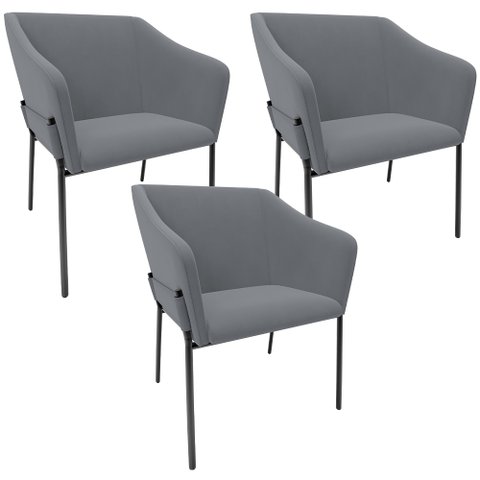 Kit 3 Cadeiras para Sala de Jantar Estar Living Olívia L02 Suede Cinza - Lyam Decor
