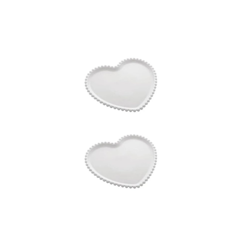 Conj 2 Pratos Porcelana Coração Beads Branco - Bon Gourmet