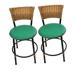 Kit 2 Banquetas Baixa de Cozinha Encosto Junco