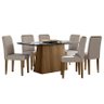 Mesa de Jantar 160cm Bárbara com Vidro Imbuia Preto e 6 Cadeiras Amanda Imbuia Veludo Nude – New Cev - 1