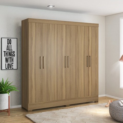 Guarda Roupa Casal 6 Portas 3 Gavetas Prático Móveis Marrom/Amendola