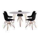 Ver imagem 2 de Mesa Jantar Redonda 110cm Branca Clips 3 Pés com 5 Cadeiras Eames Eiffel Pretas Base Cobre