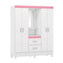 Ver imagem 3 de Guarda Roupa Solteiro 4 Portas com Espelho e Capelinha Lord Branco/Rosa