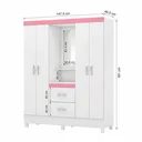Ver imagem 4 de Guarda Roupa Solteiro 4 Portas com Espelho e Capelinha Lord Branco/Rosa