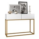 Ver imagem 3 de Aparador Eros Branco 90cm Estilo Industrial 2 Gavetas Pés de Ferro Dourado Design Moderno
