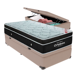 Cama Box Baú Solteiro Bege e Colchão Elegant Superpocket Molas Ensacadas Ortobom - 1