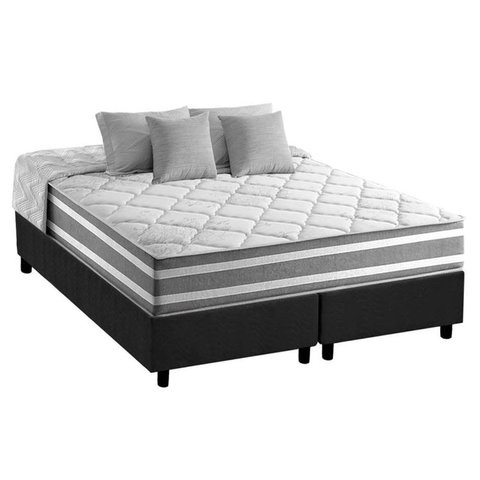 Cama Box Queen: Colchão Molas Anjos Superlastic Duo Sono + Base CRC Suede Cinza(158x198)